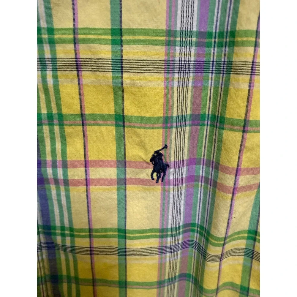 Ralph Lauren Boys Madras Plaid Shirt Yellow Green Short Sleeve Button Down Sz‎ 6